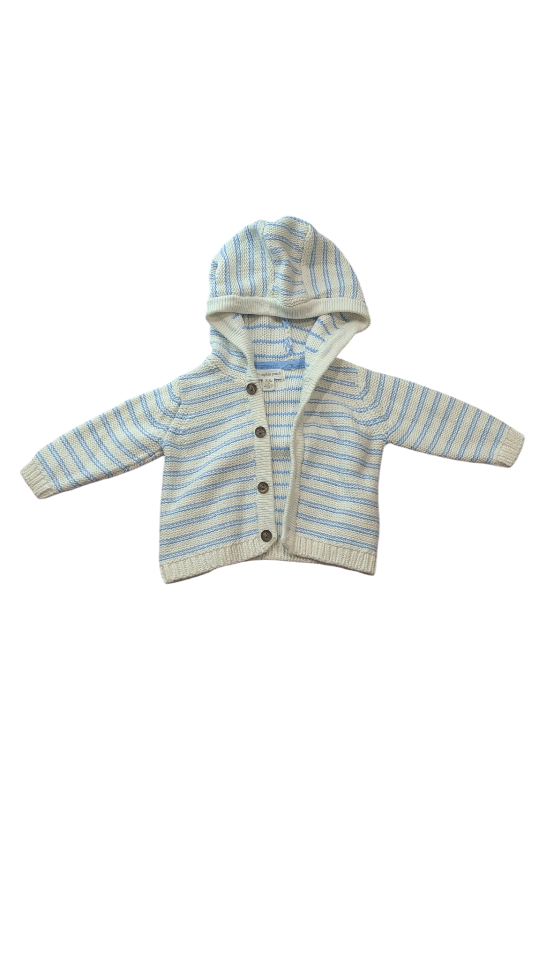 Pumpkin Patch Cardigan, White Blue Stripes, 3-6M