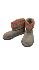 Haflinger Slippers, Brown w Orange Trims, 16cm