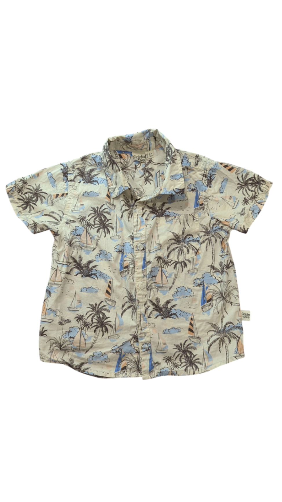 Goldie + Ace Shirt, Cream w Palm Prints, 3Y