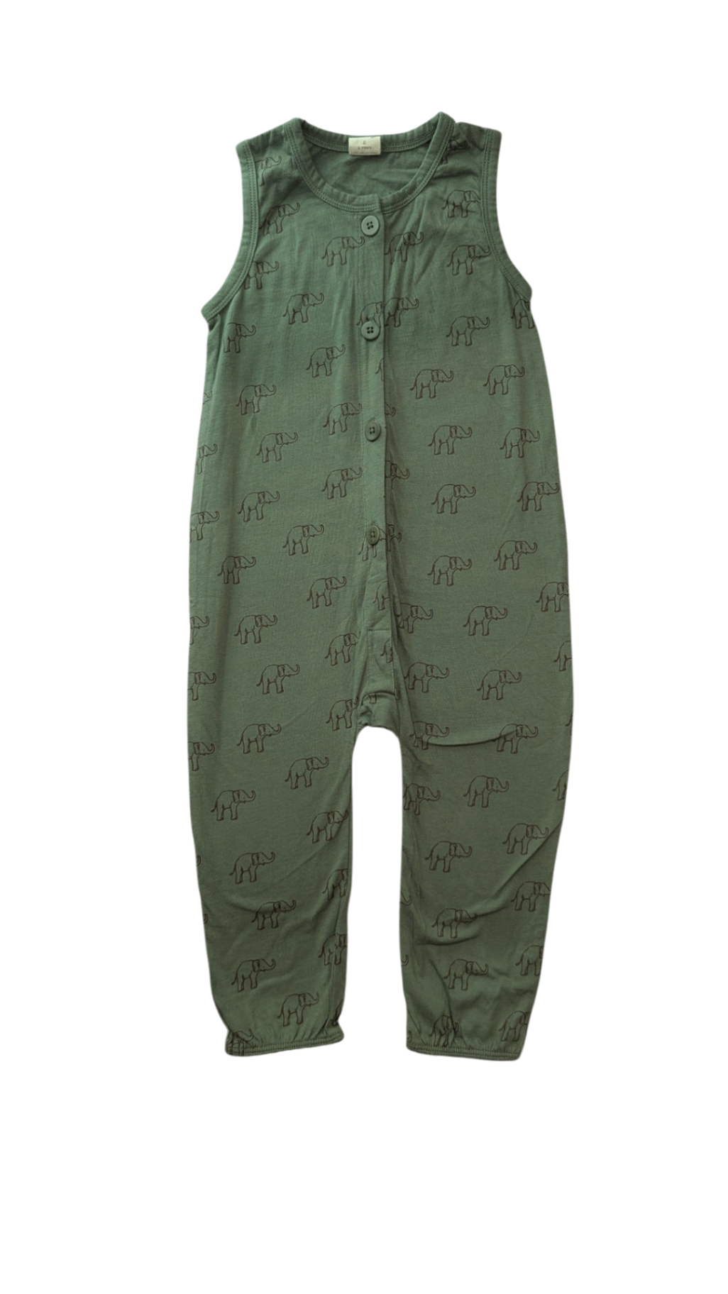 Nature Baby Jumpsuit, Green w Elephants, 2