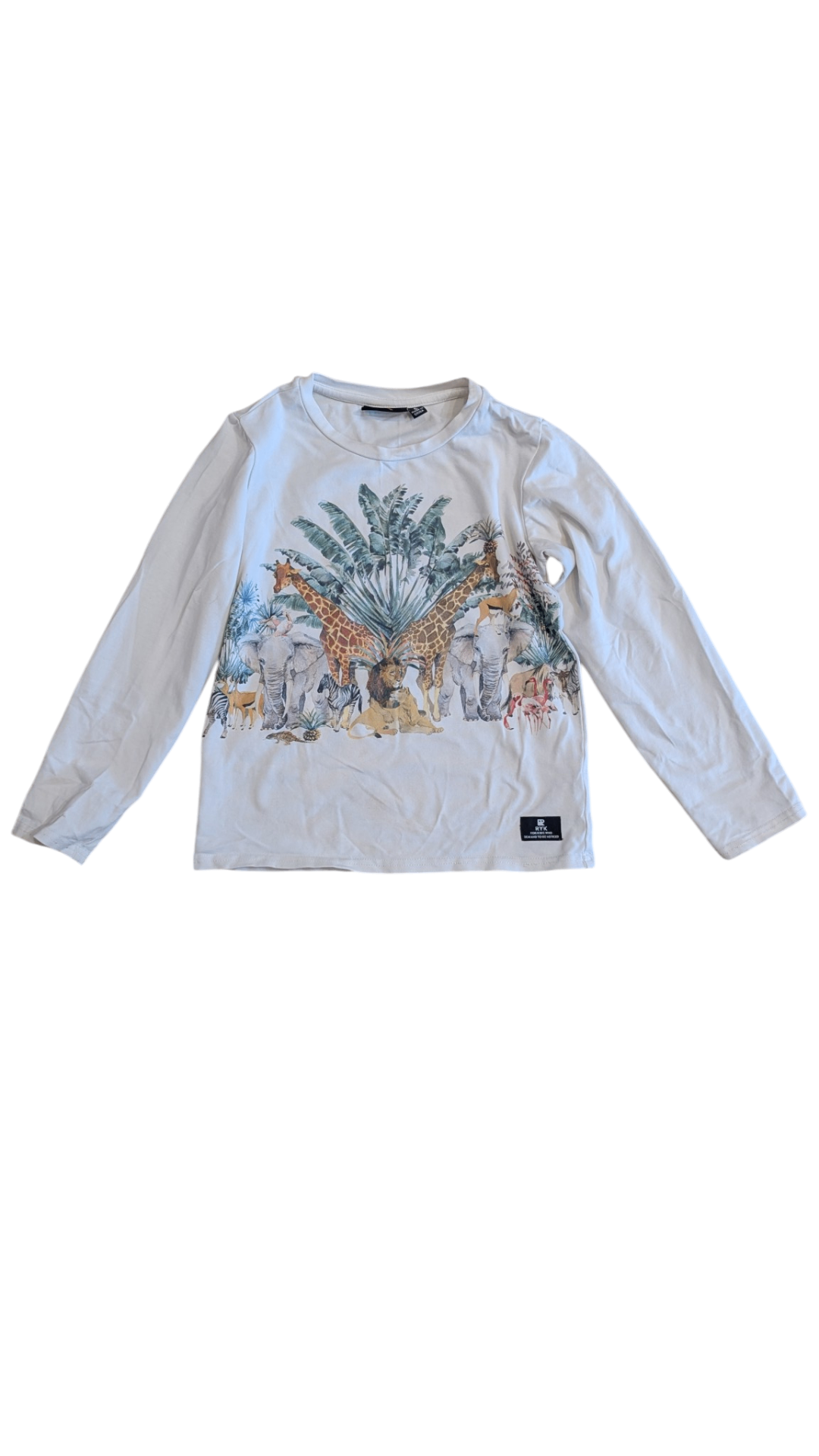 Rock Your Kid Long-Sleeve T-Shirt, White w Jungle Print, 5