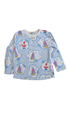Rock Your Kid Long-Sleeve T-Shirt, White w Blue Multi Print, 7