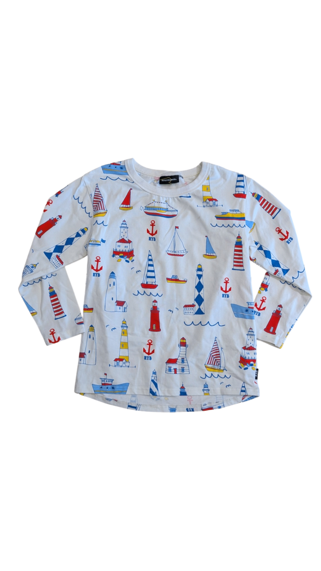 Rock Your Kid Long-Sleeve T-Shirt, White w Multi Prints, 6