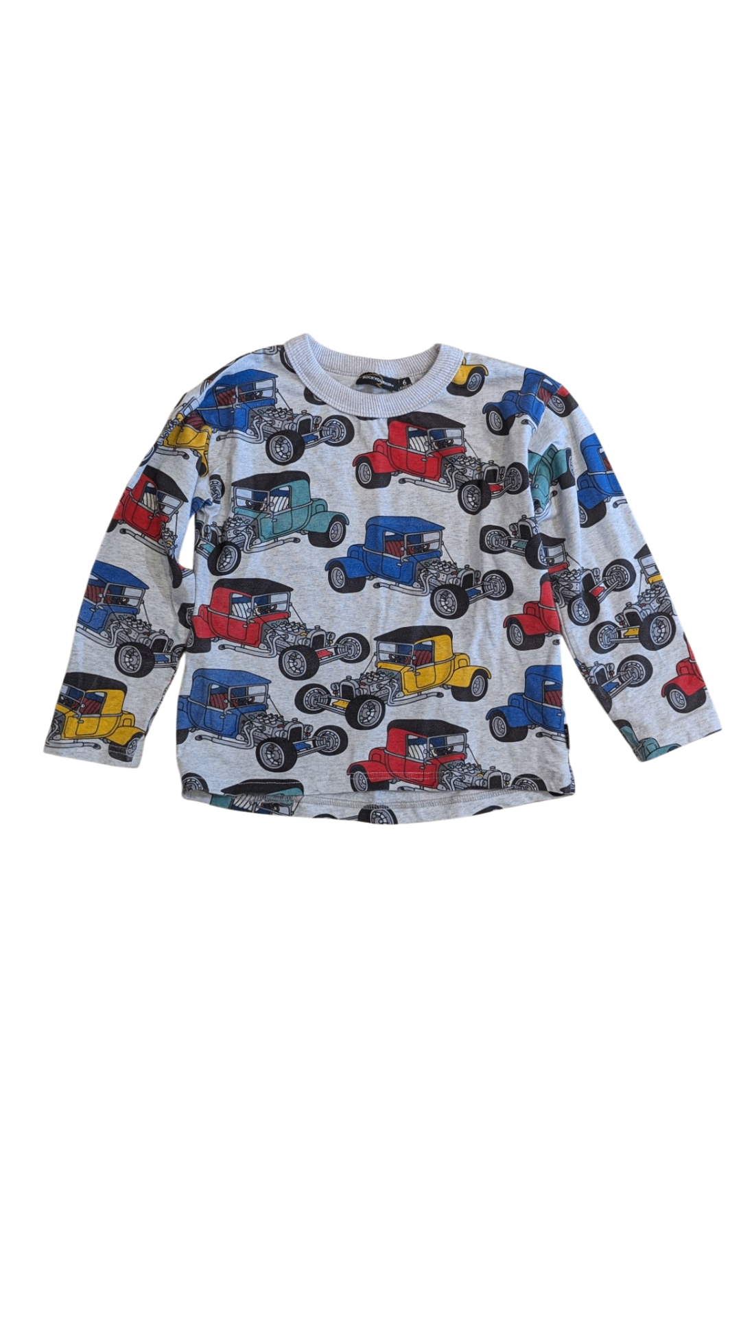 Rock Your Kid Long-Sleeve T-Shirt, Grey w Multi Car Prints, 6