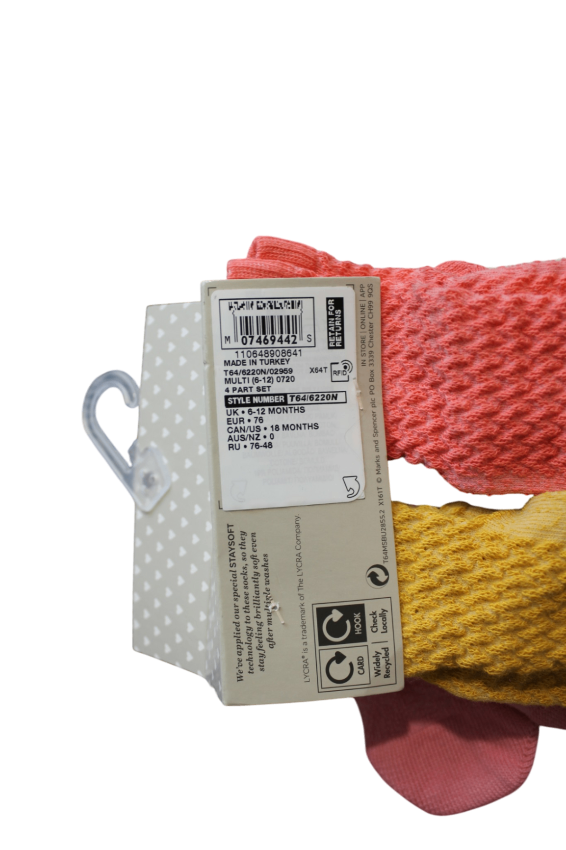 M&S Socks 4 pack, multi, 6-12m