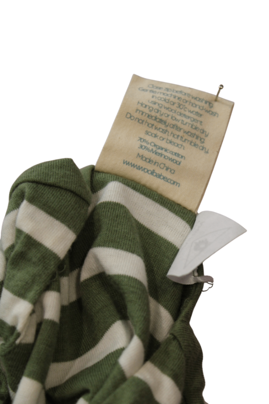 Woolbabe Sleepsuit, Green and White, 4