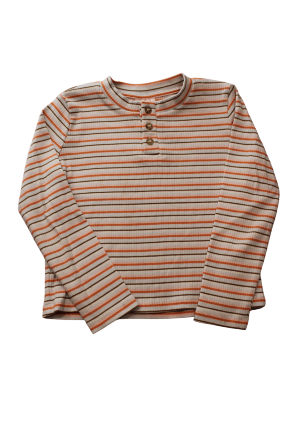 Seed Heritage Long-Sleeve T-Shirt, Cream with orange and brown stripes, 6