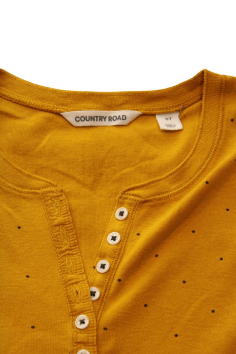 Country Road Long-Sleeve T-Shirt, Mustard yellow with black polka dots, 7