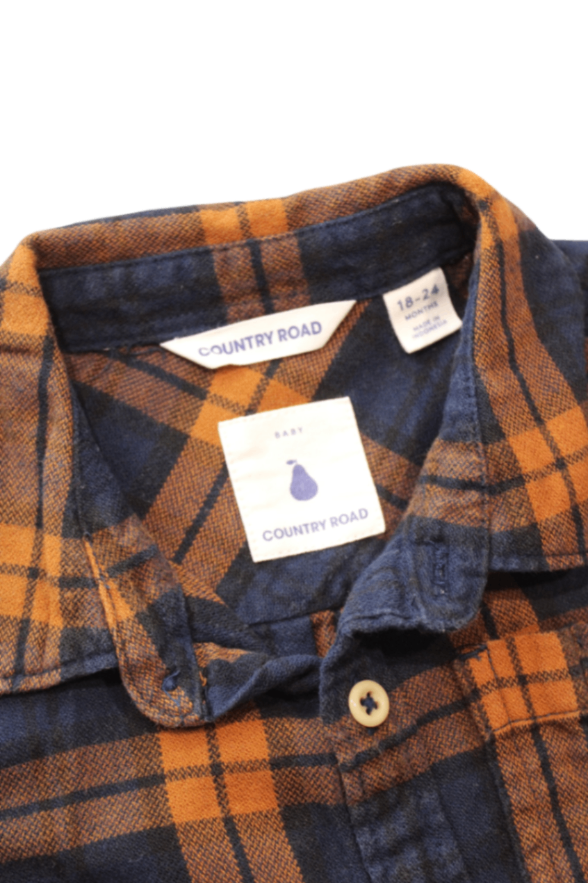 Country Road Shirt, Navy blue and orange, 18-24 months