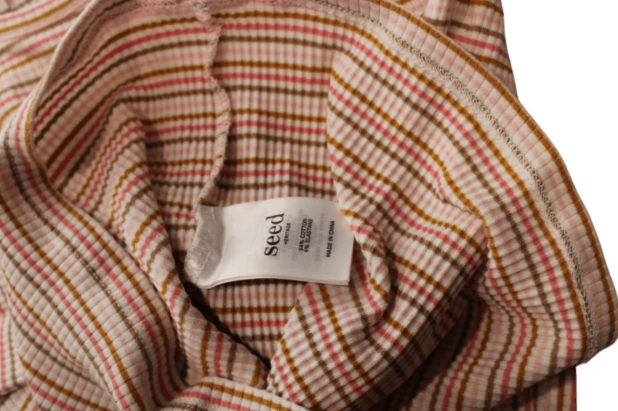 Seed Heritage Long-Sleeve T-Shirt, Cream with pink, mustard and brown stripes, 9