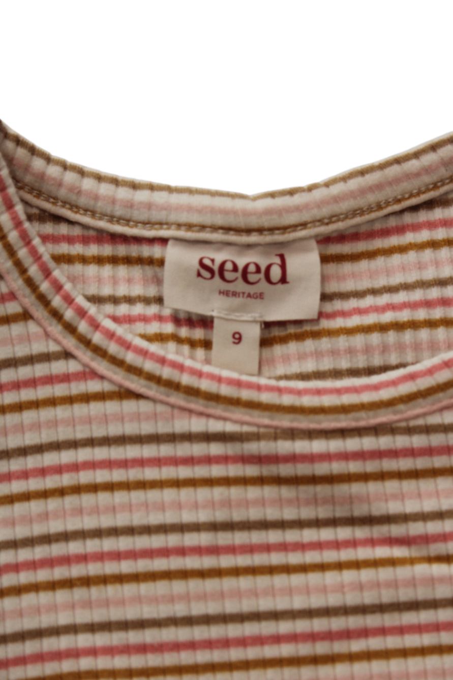 Seed Heritage Long-Sleeve T-Shirt, Cream with pink, mustard and brown stripes, 9