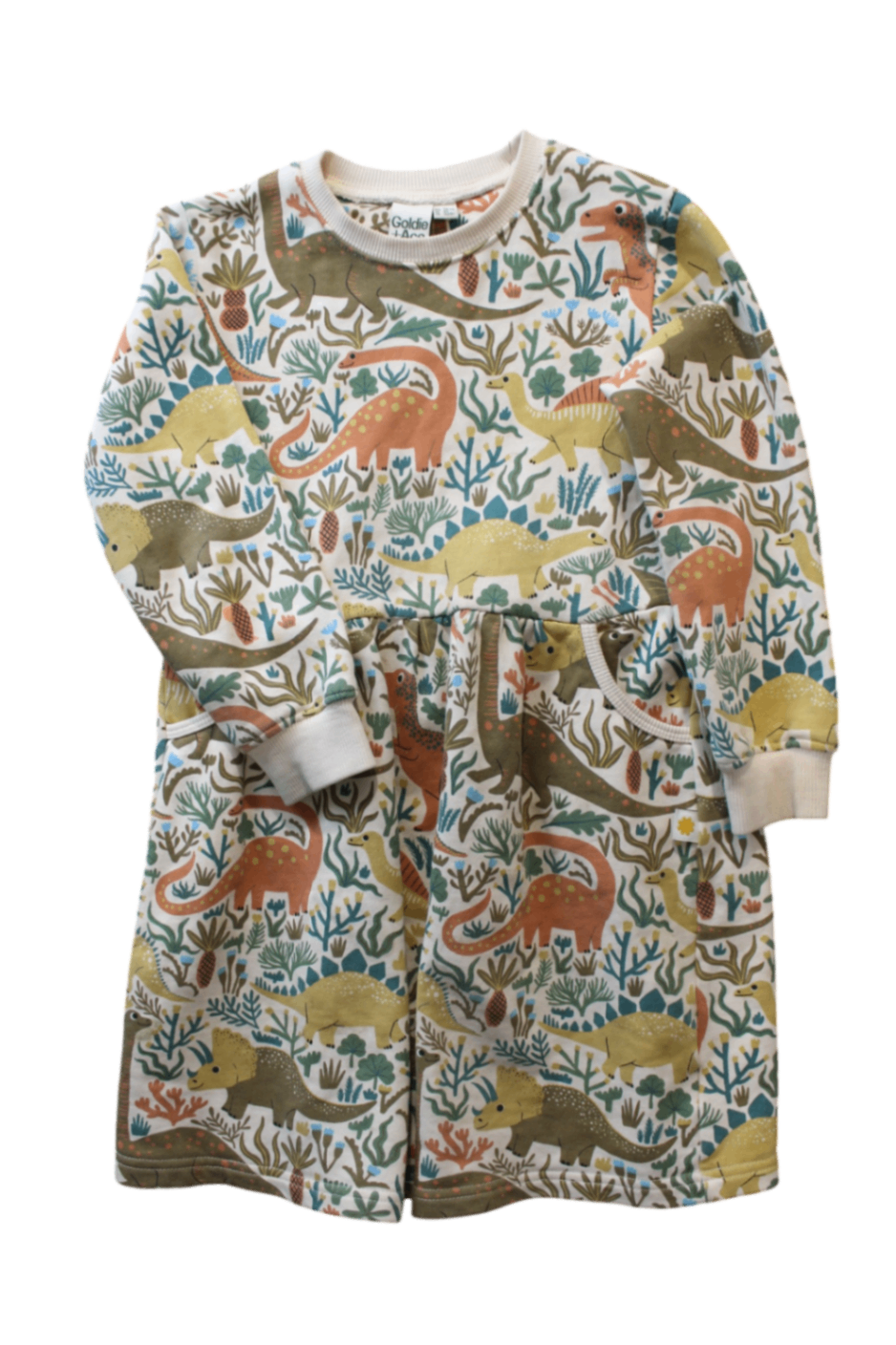 Goldie + Ace Dress, Cream/dinos, 6