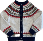 Oslo Sweater Shop (Handknitted) Cardigan, Cream/grey, navy, red, 6?