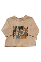 Kapow Kids Long-Sleeve Top, Beige with dinosaurs, 000