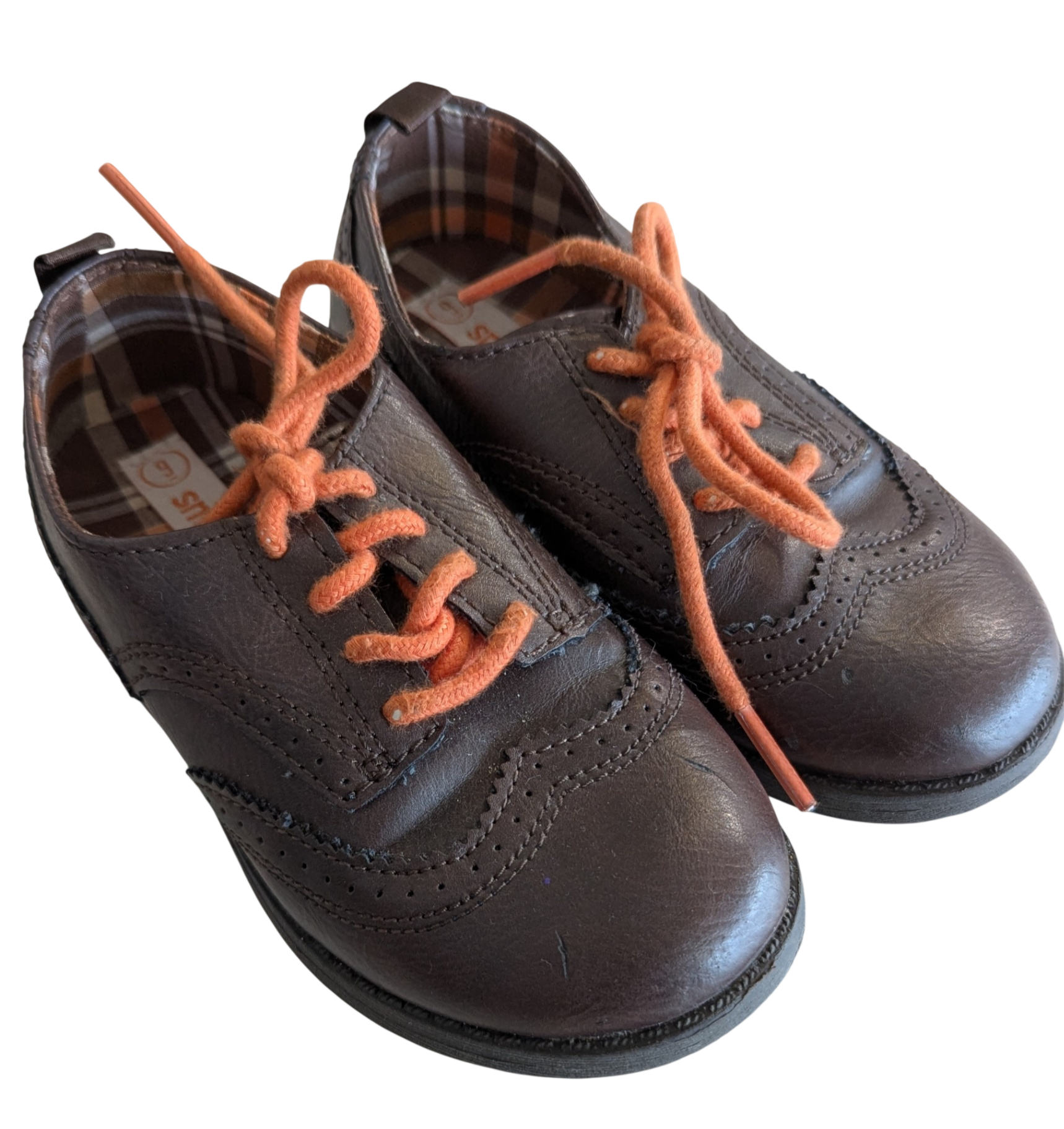 SmartFit Shoes, Dark Brown with Orange Laces, 9