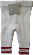Petite.co Knit Leggings, Cream with red stripes, 3-6m