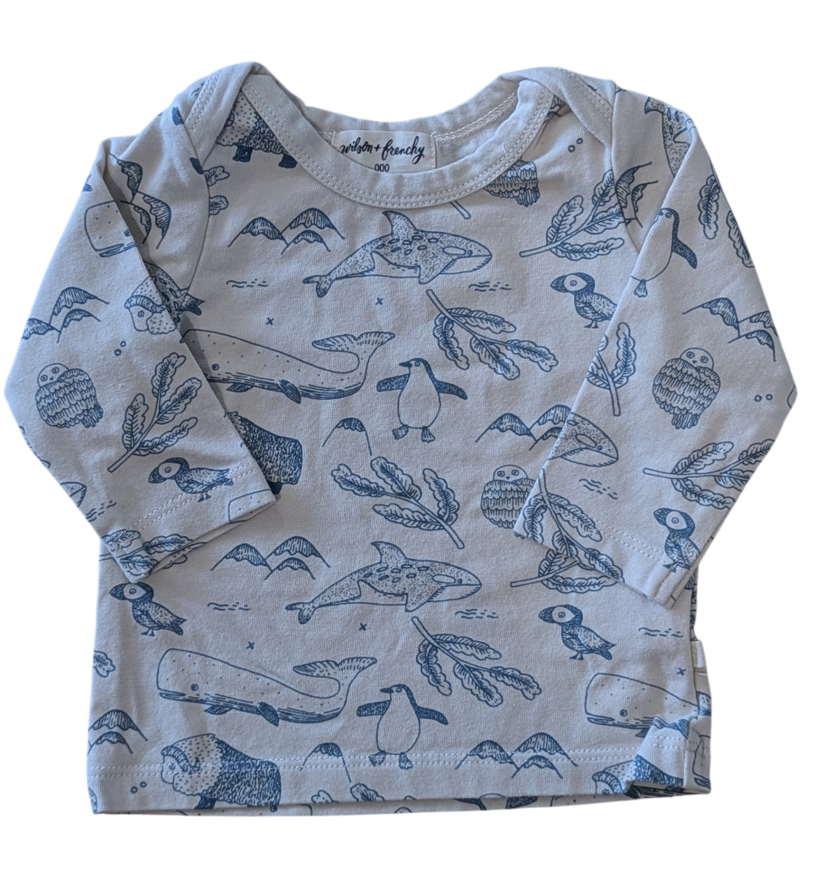 Wilson + Frenchy Long-Sleeve T-Shirt, Cream/Blue print, 000