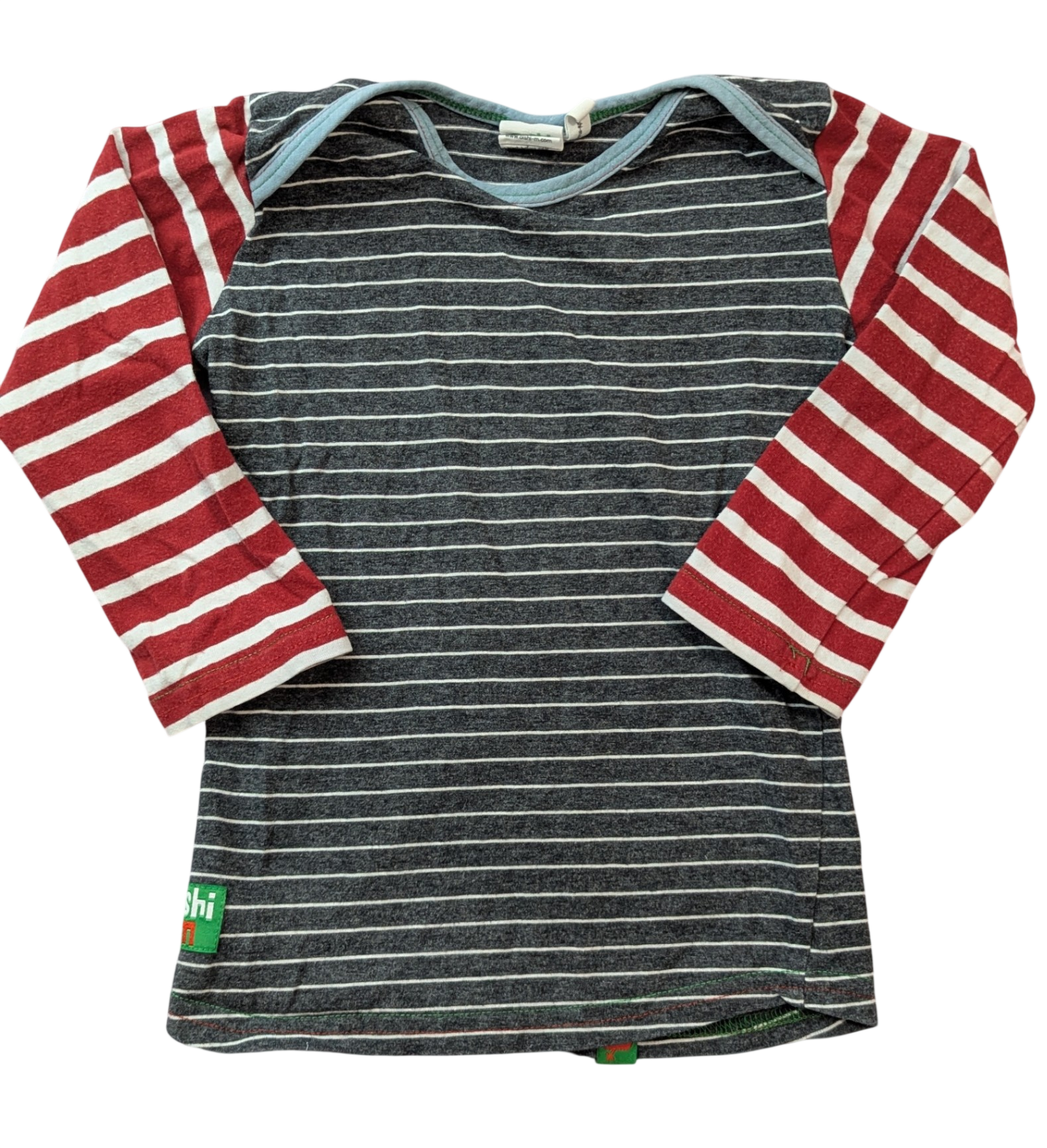 Oishi-m Long-Sleeve T-Shirt, Grey and red stripe, 3
