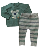 Jack & Milly Jumper & Pants, Green marle/Koala graphic, Grey stripe, 0