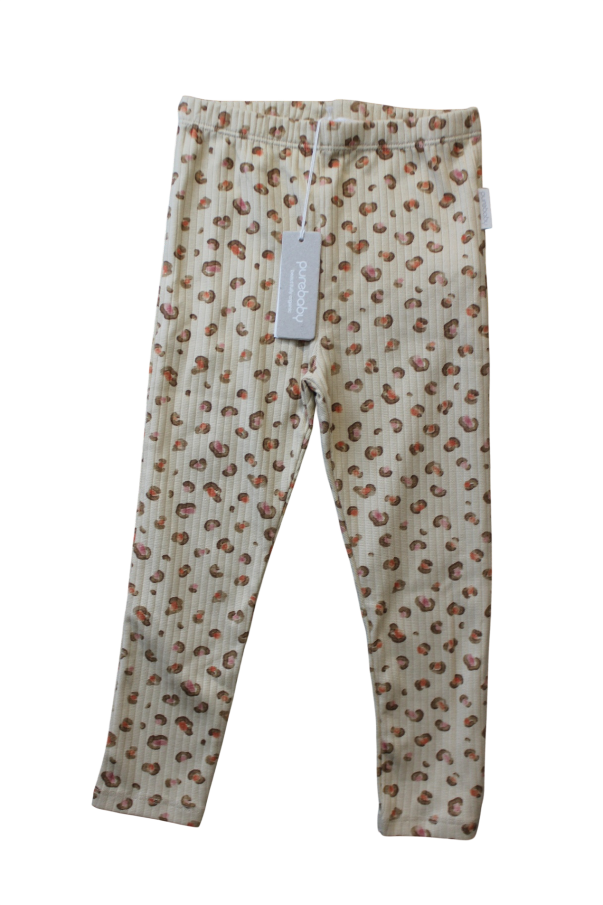 Purebaby Knit Leggings, Beige with multicolour print, 3