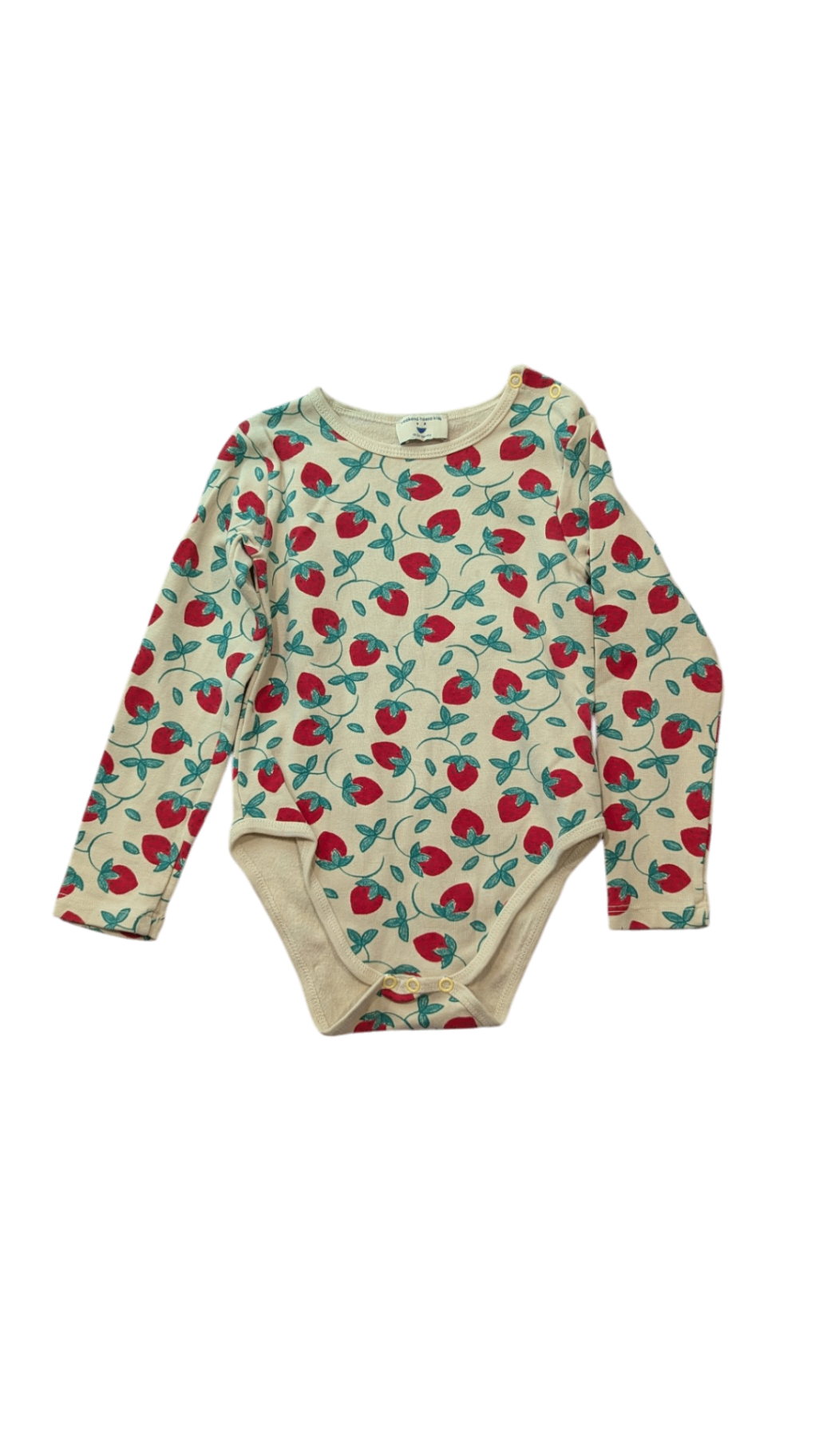Weekend House Kids Bodysuit, Beige w Strawberries, 18-24M