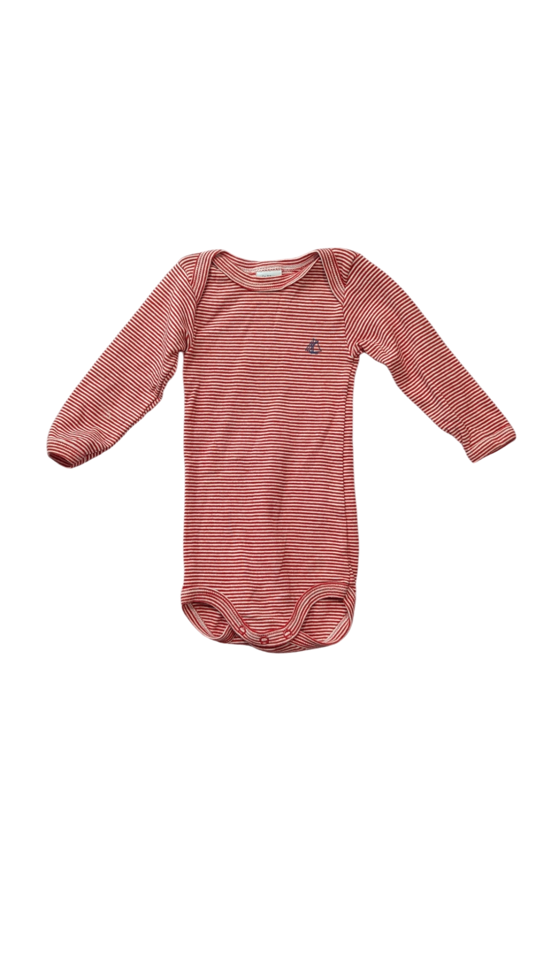 Petit Bateau Bodysuit, Red White Stripes, 6M