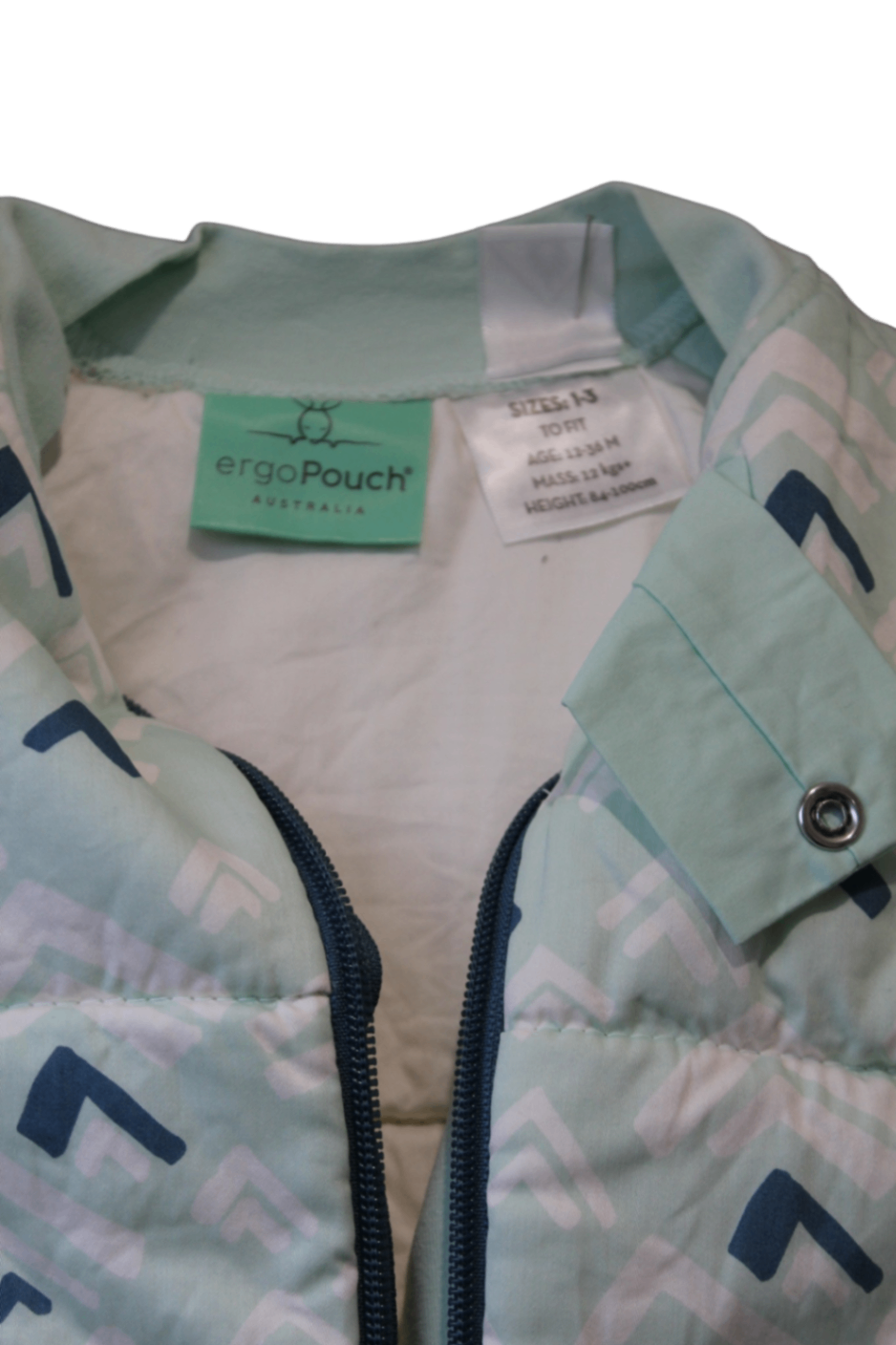 ergoPouch Sleeping Bag, Mint green with navy, pale pink and white accents, 3-12M