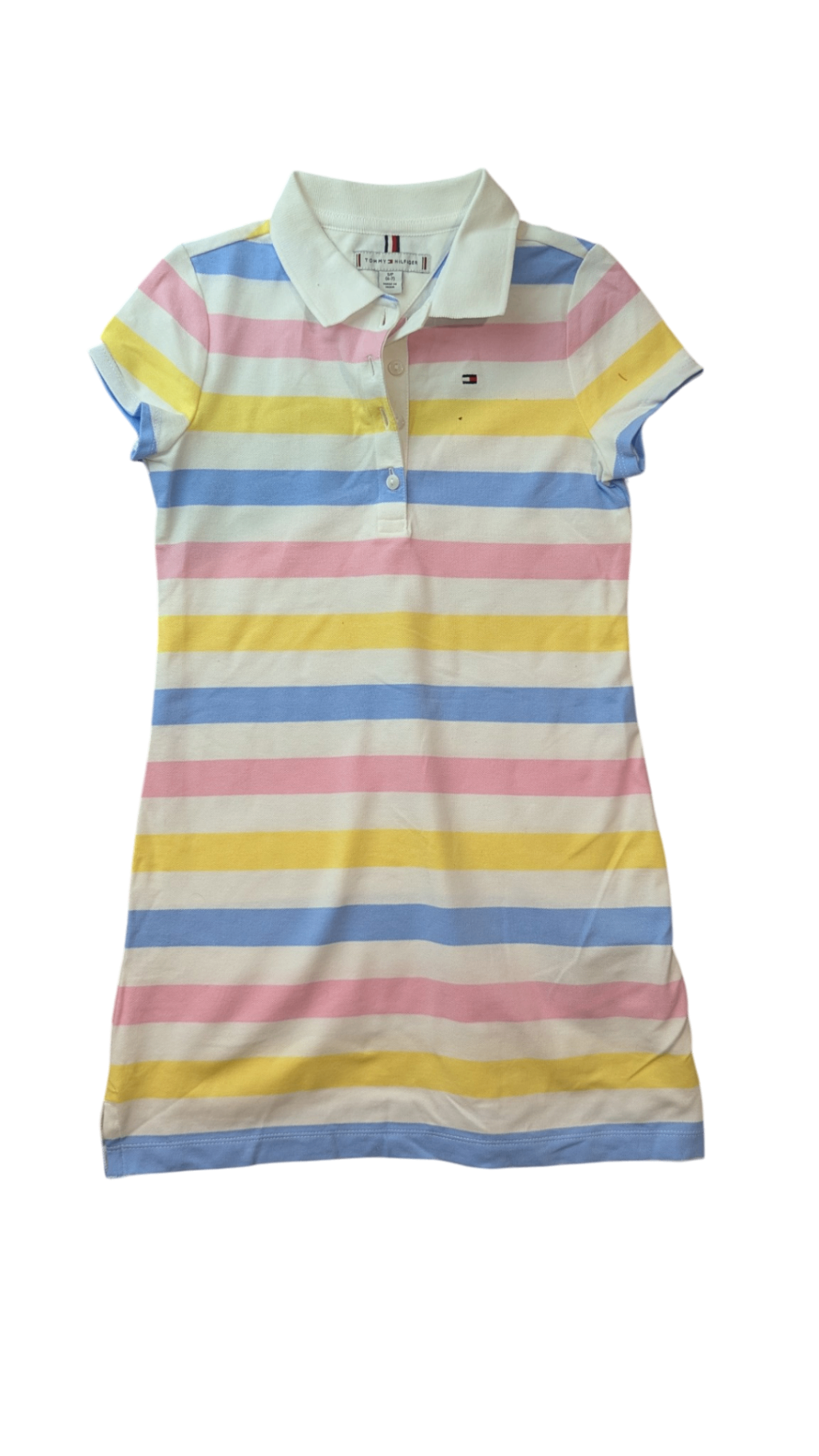 Tommy Hilfiger Dress, White Blue Yellow Pink Stripes, 6-7Y