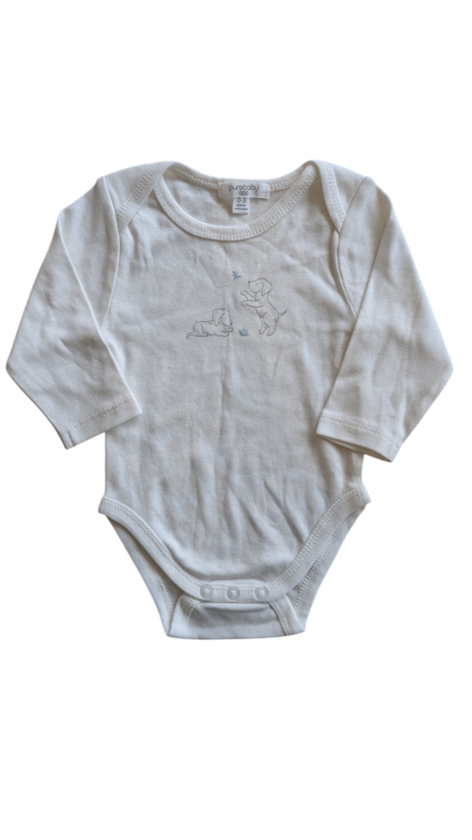 Purebaby Bodysuit, White w Dog Print on Chest, 000