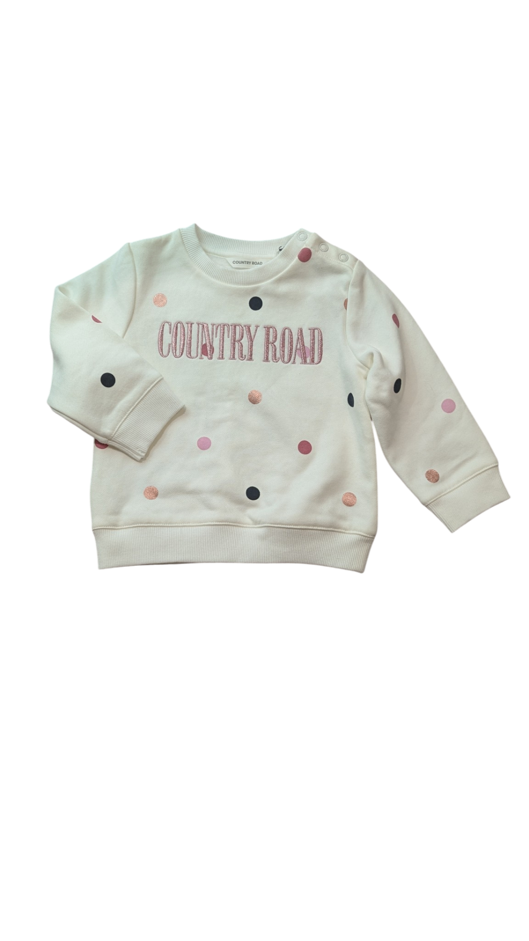 Country Road Jumper, Cream w Multi Polka Dots, 12-18M