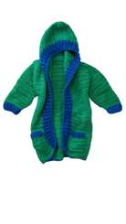 Handmade Cardigan, Green w Blue Trims, 2