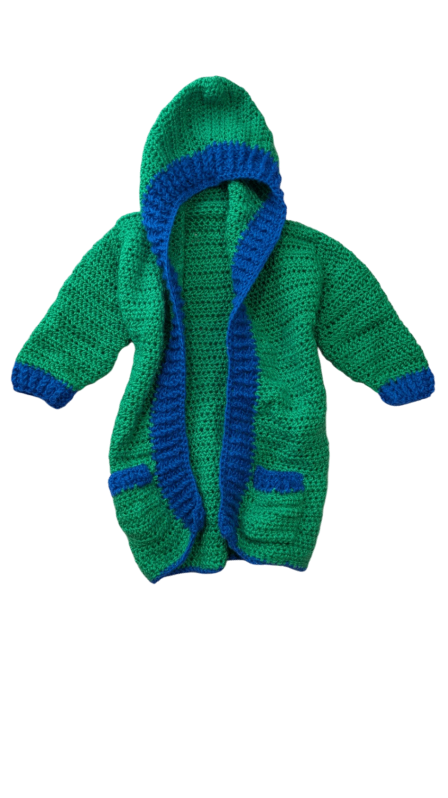 Handmade Cardigan, Green w Blue Trims, 2
