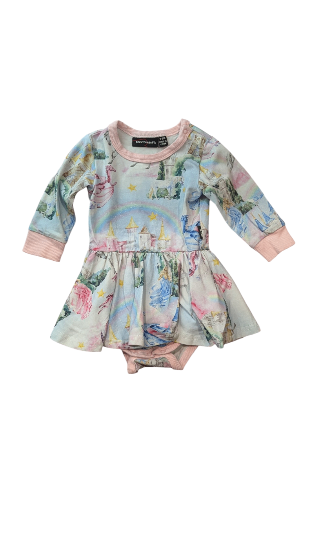 Rock Your Baby Dress, Pastel multicolour with pink trim, 3-6M