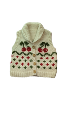Handknit Knit Vest, Cream with red and green pattern, 3-4