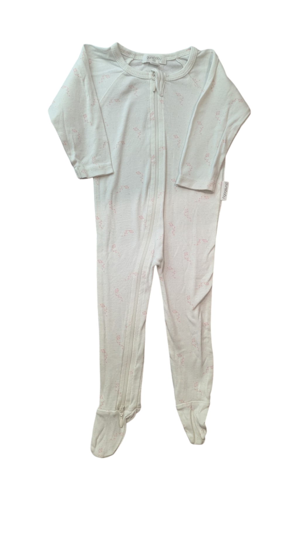 Purebaby Jumpsuit, White with pale pink print, 00