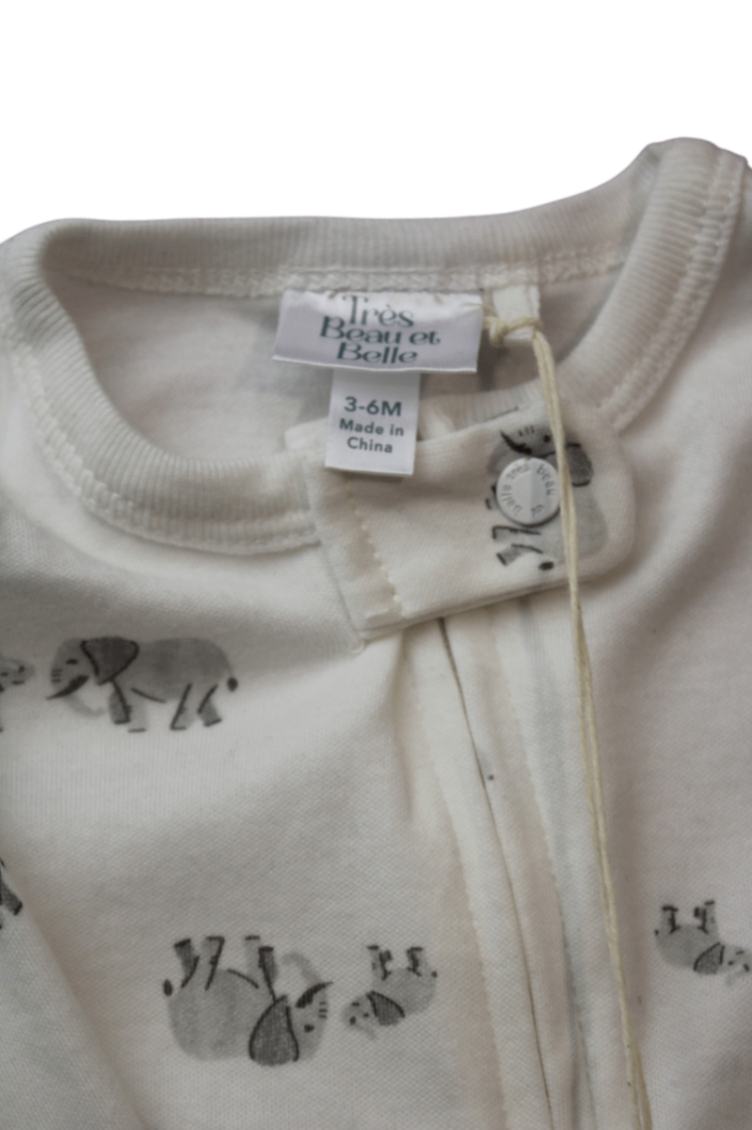 Très Beau et Belle Playsuit, Cream with grey print, 3-6M