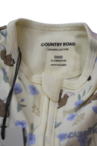 Country Road Jumpsuit, Cream with blue and brown floral and animal print, 000 0-3 months