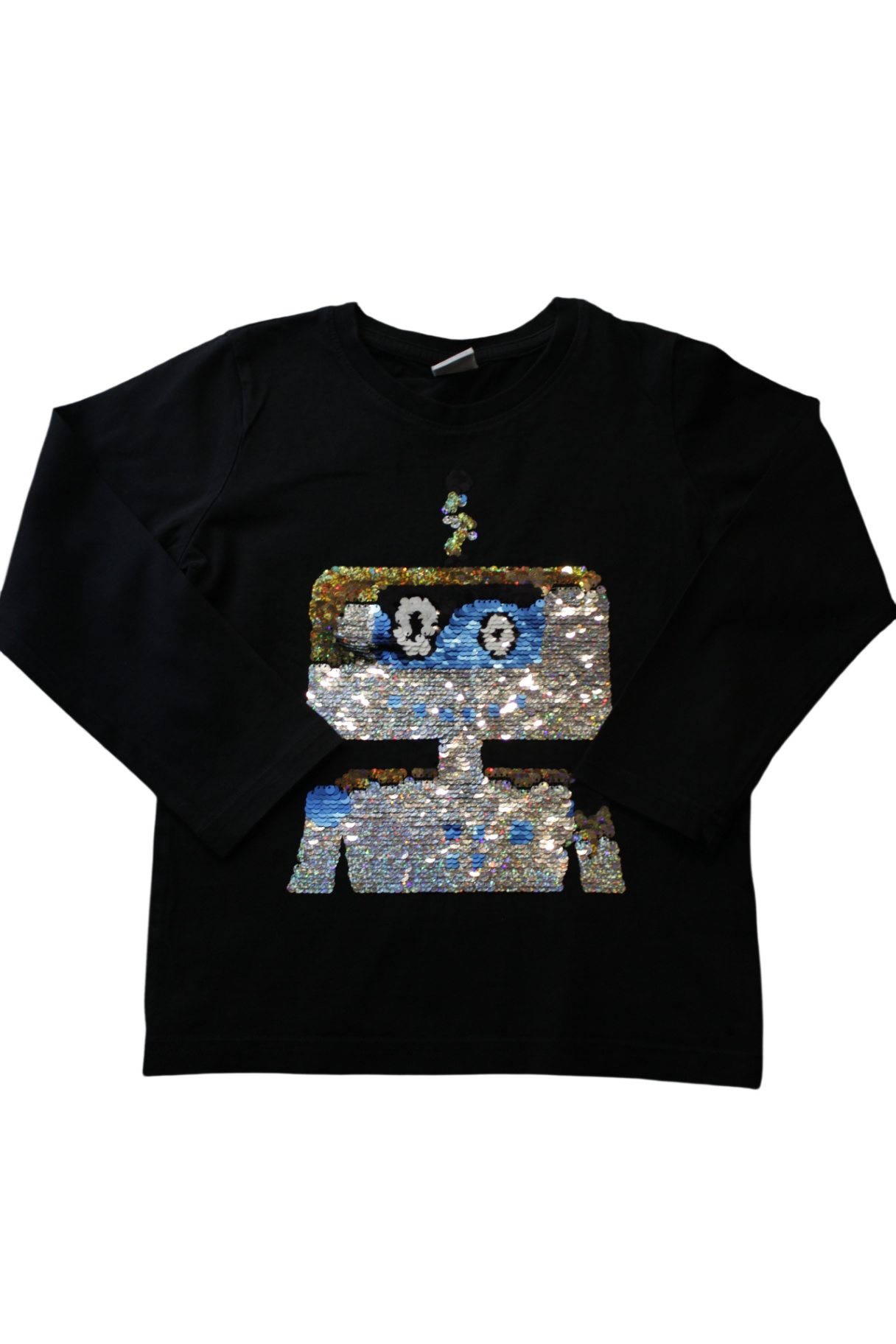 Lindex Long-Sleeve Top, Black with sequin robot, 5