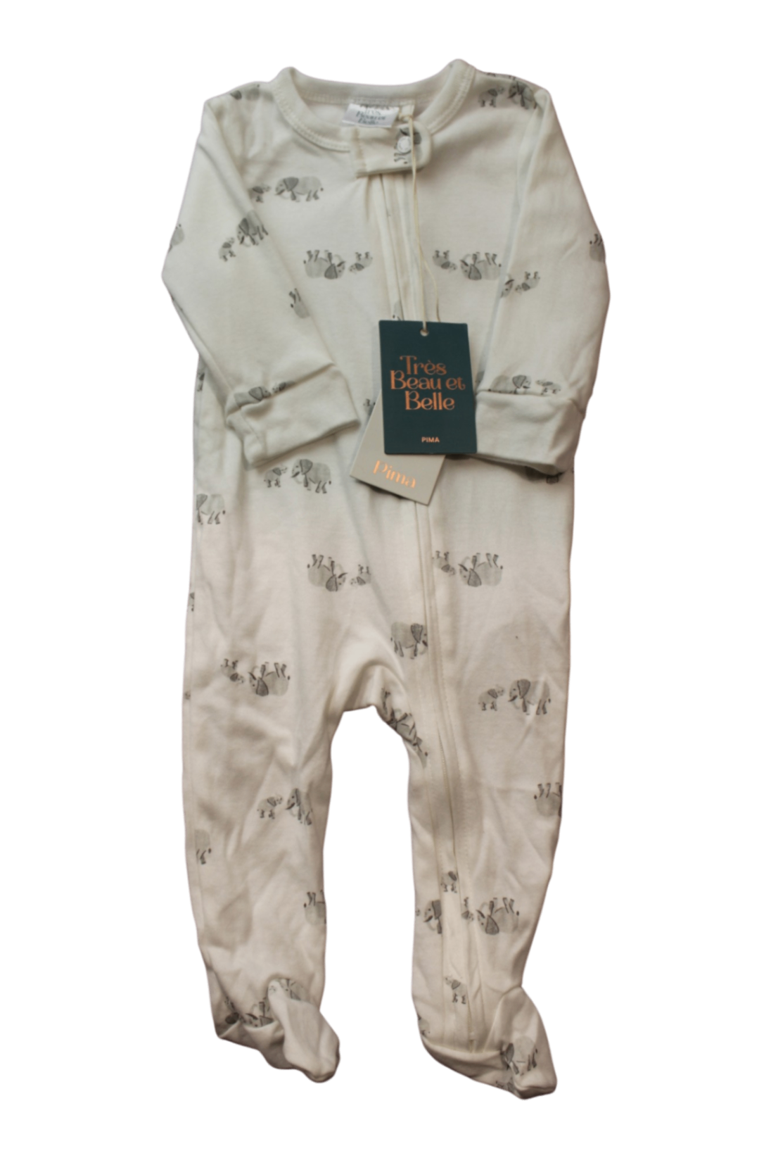 Très Beau et Belle Playsuit, Cream with grey print, 3-6M