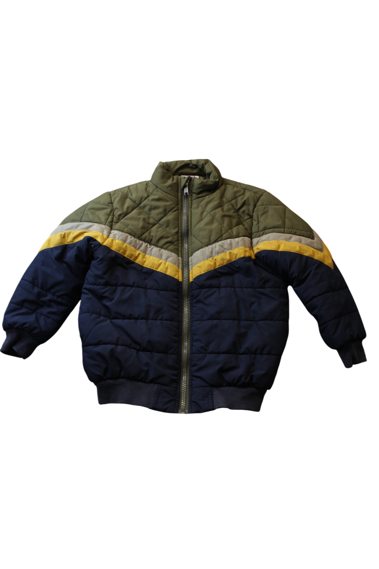 Seed Puffer Jacket, Olive Green, Navy, Yellow and Grey, 5