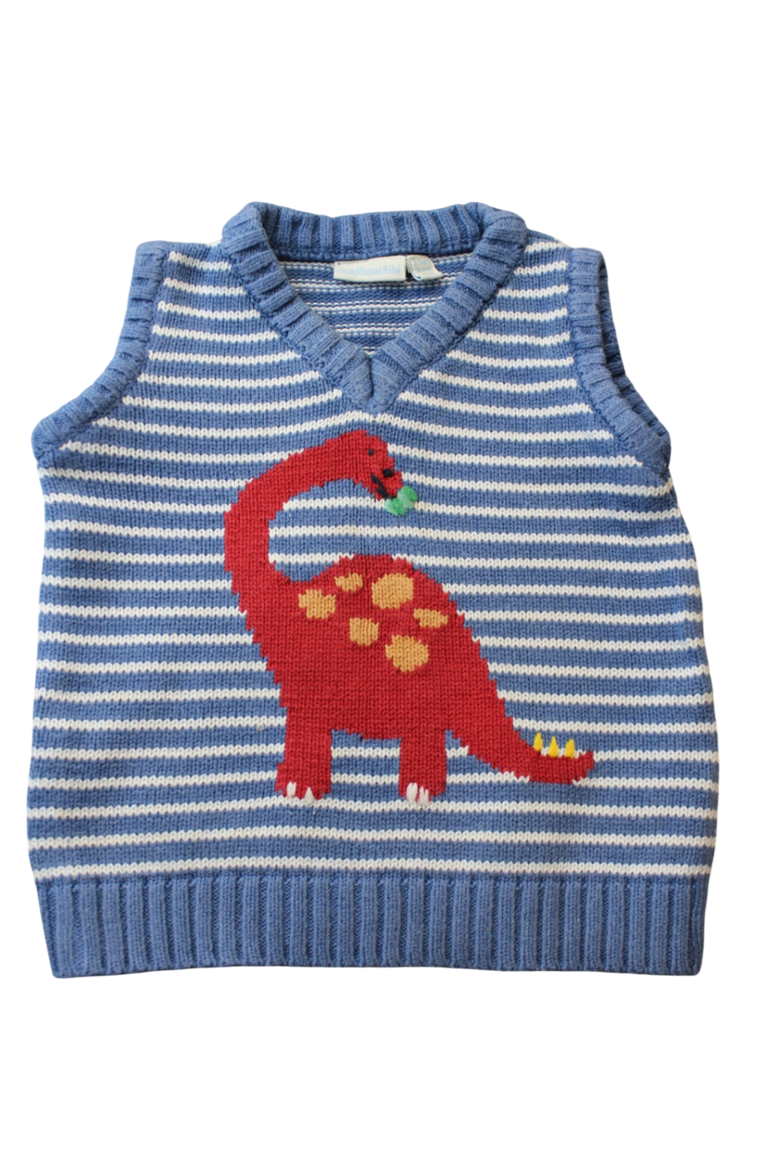 JoJo Maman Bébé Knit Vest, Blue with white stripes, 3