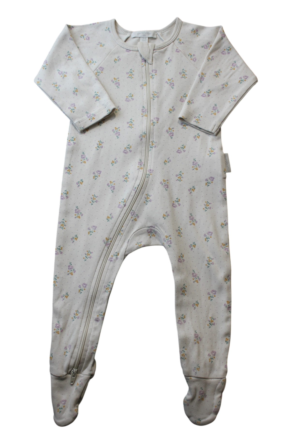 Purebaby Jumpsuit, Cream with floral print, 00