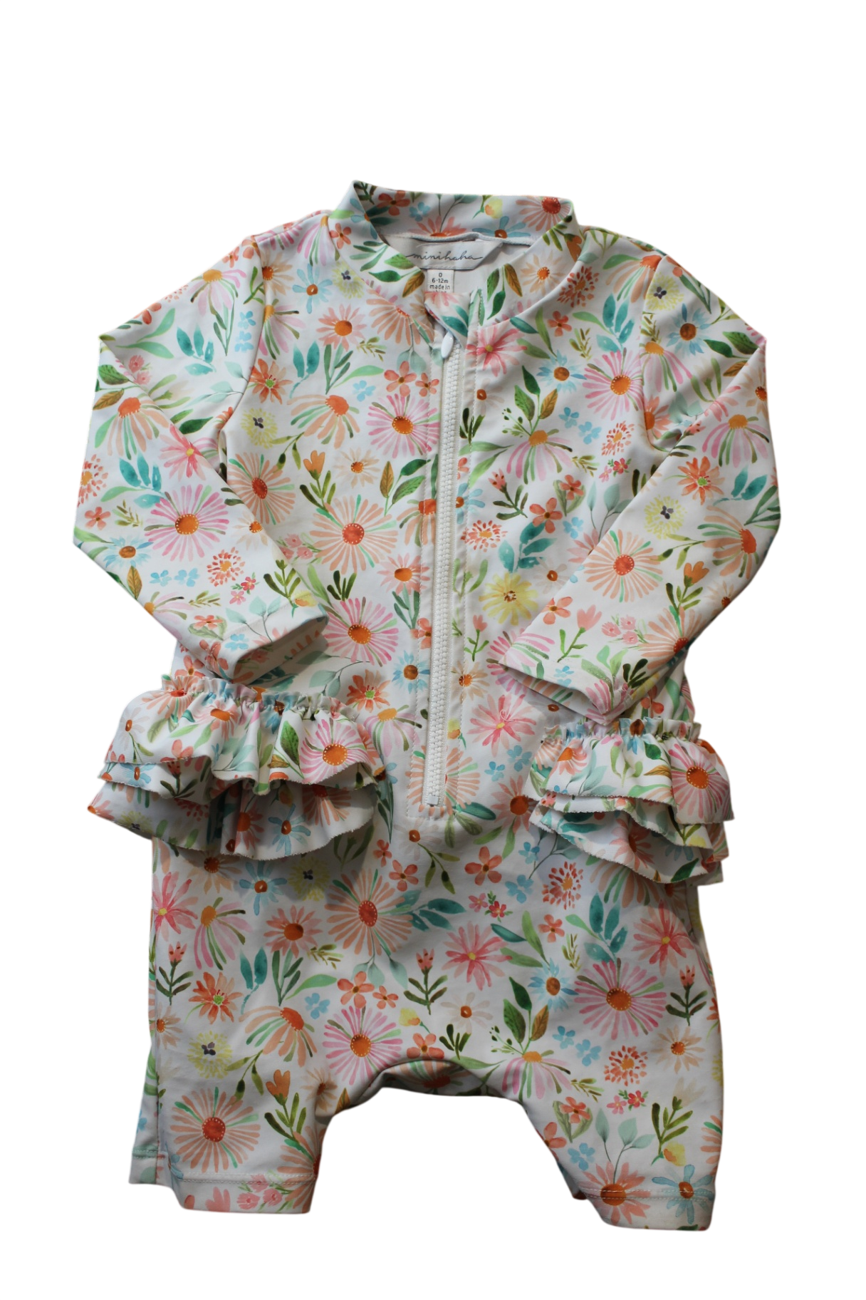 Minihaha Sunsuit, White with multicolour floral print, 0