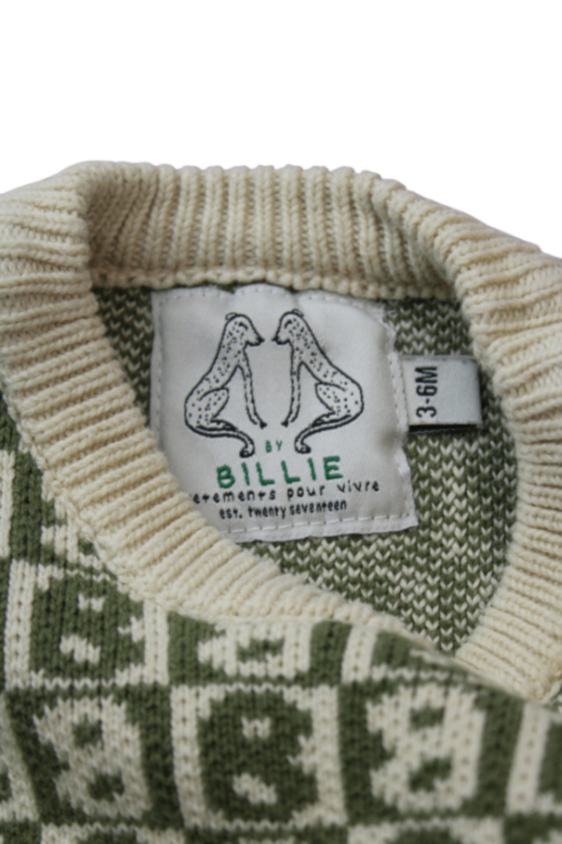 Billie Knit Bodysuit, Cream and olive green, 3-6M