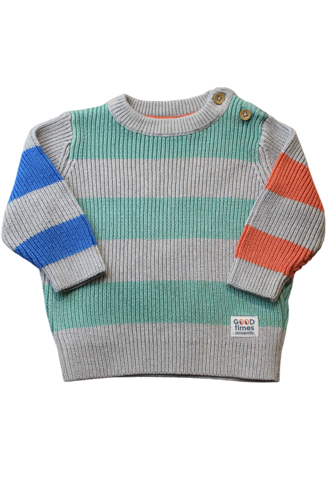 Jack & Milly Knit Jumper, Grey, green, orange, blue, 0