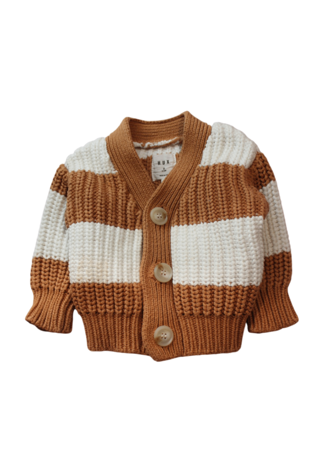HUX Cardigan, Brown and white, 0 / 6-12M