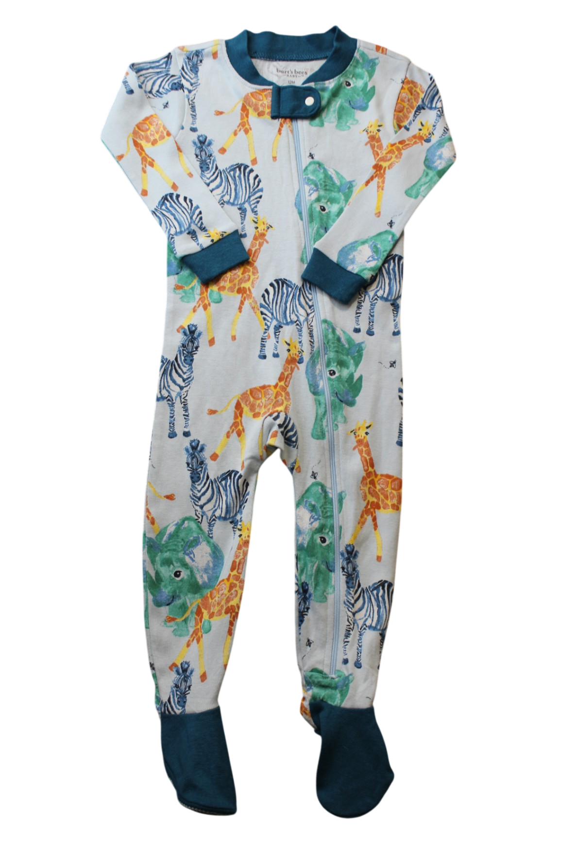 Burt's Bees Baby Jumpsuit, Blue with multicolour animal print, 0