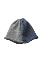 Handknit Beanie, Grey and blue, One Size