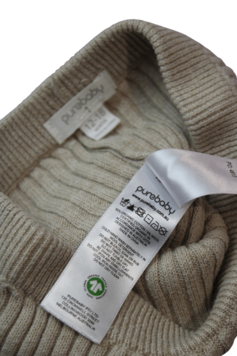 Purebaby Knit Leggings, Beige, 12-18