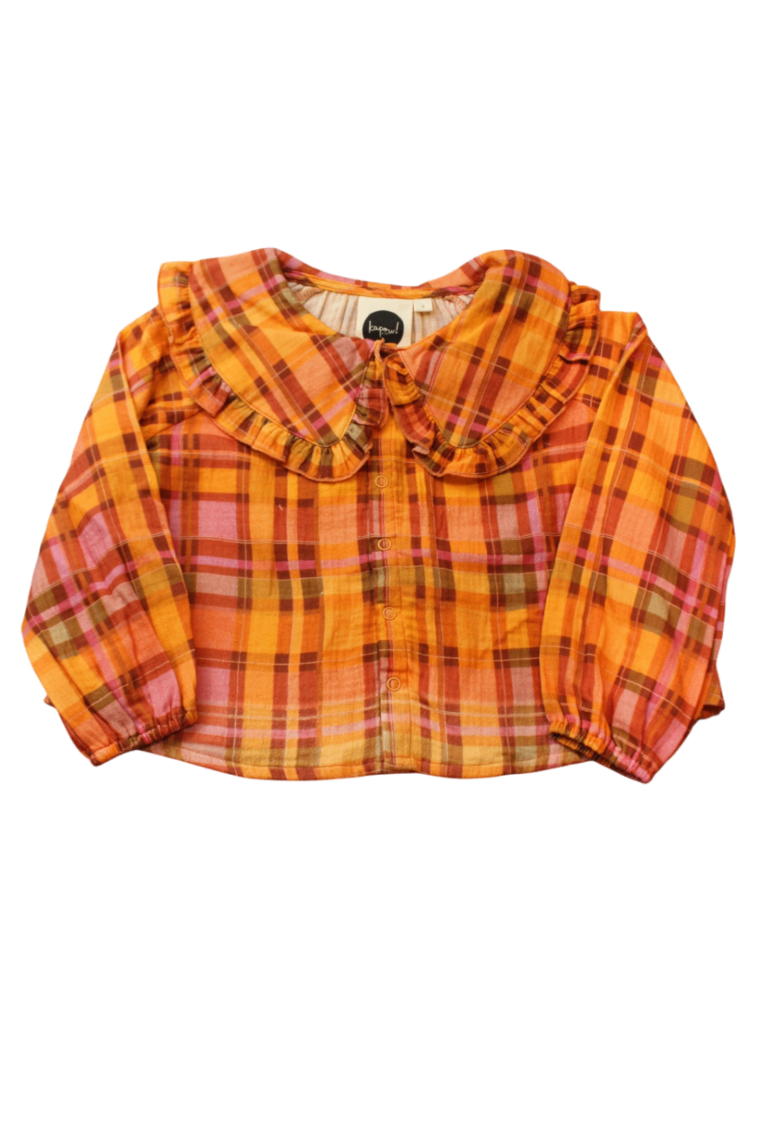 Kapow! Kids Shirt, Orange multicolour plaid, 2
